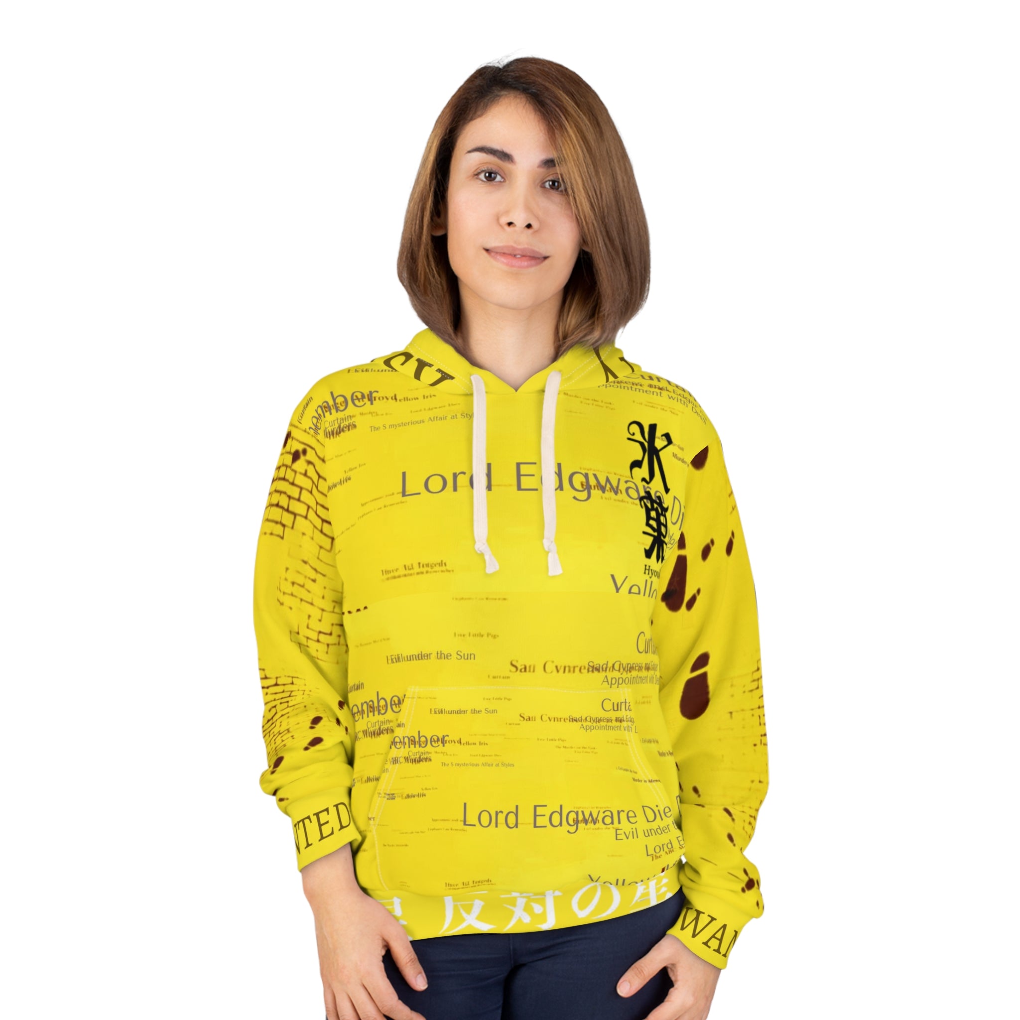 Mystery Hyouka Yellow Hoodie — 'Death & Mystery' All-Over Print Pullover